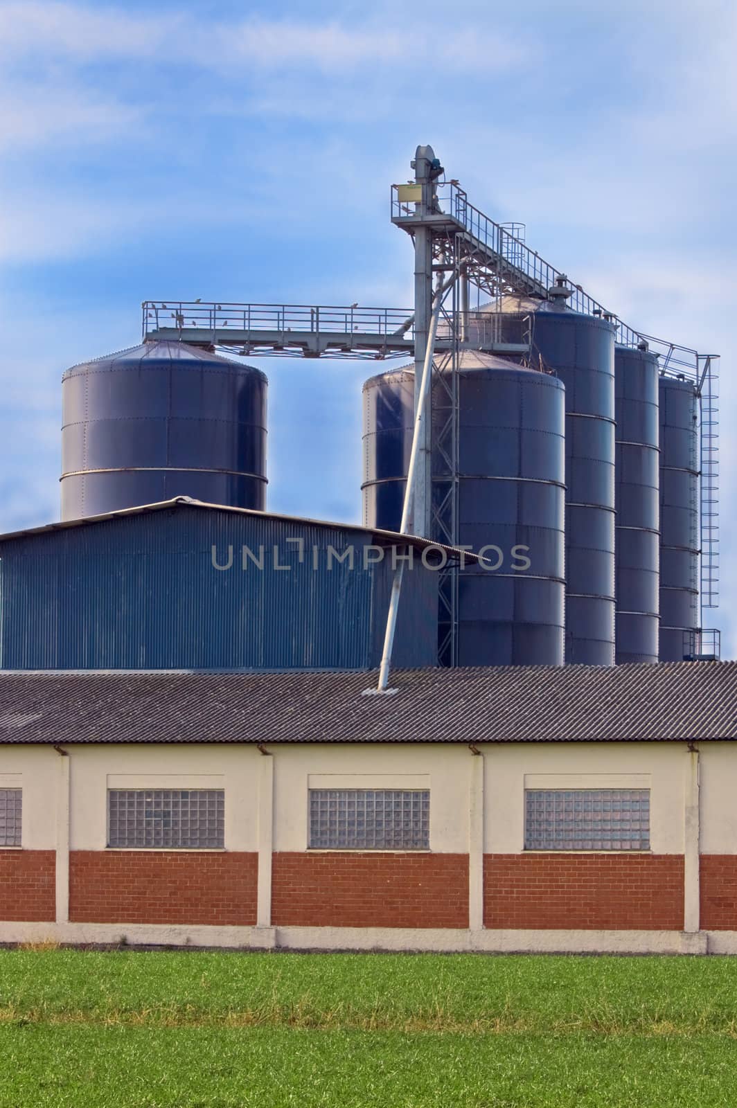 Storage silos in a stock farm
