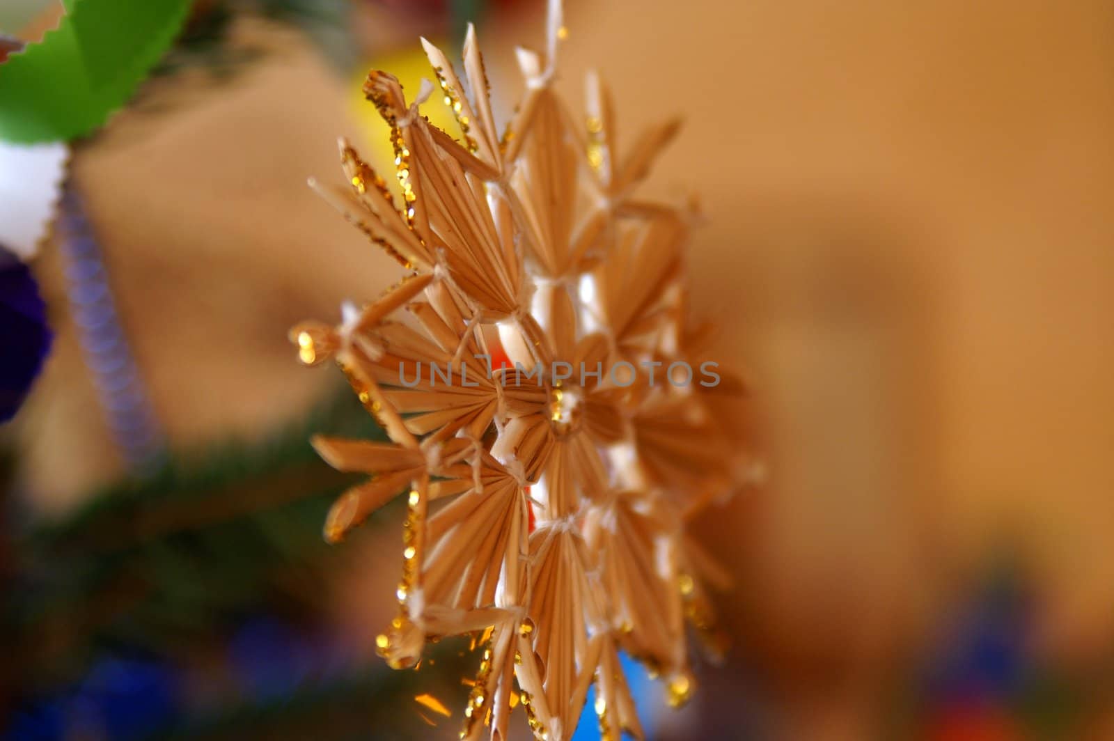 Detail view of a snowflake made of straw