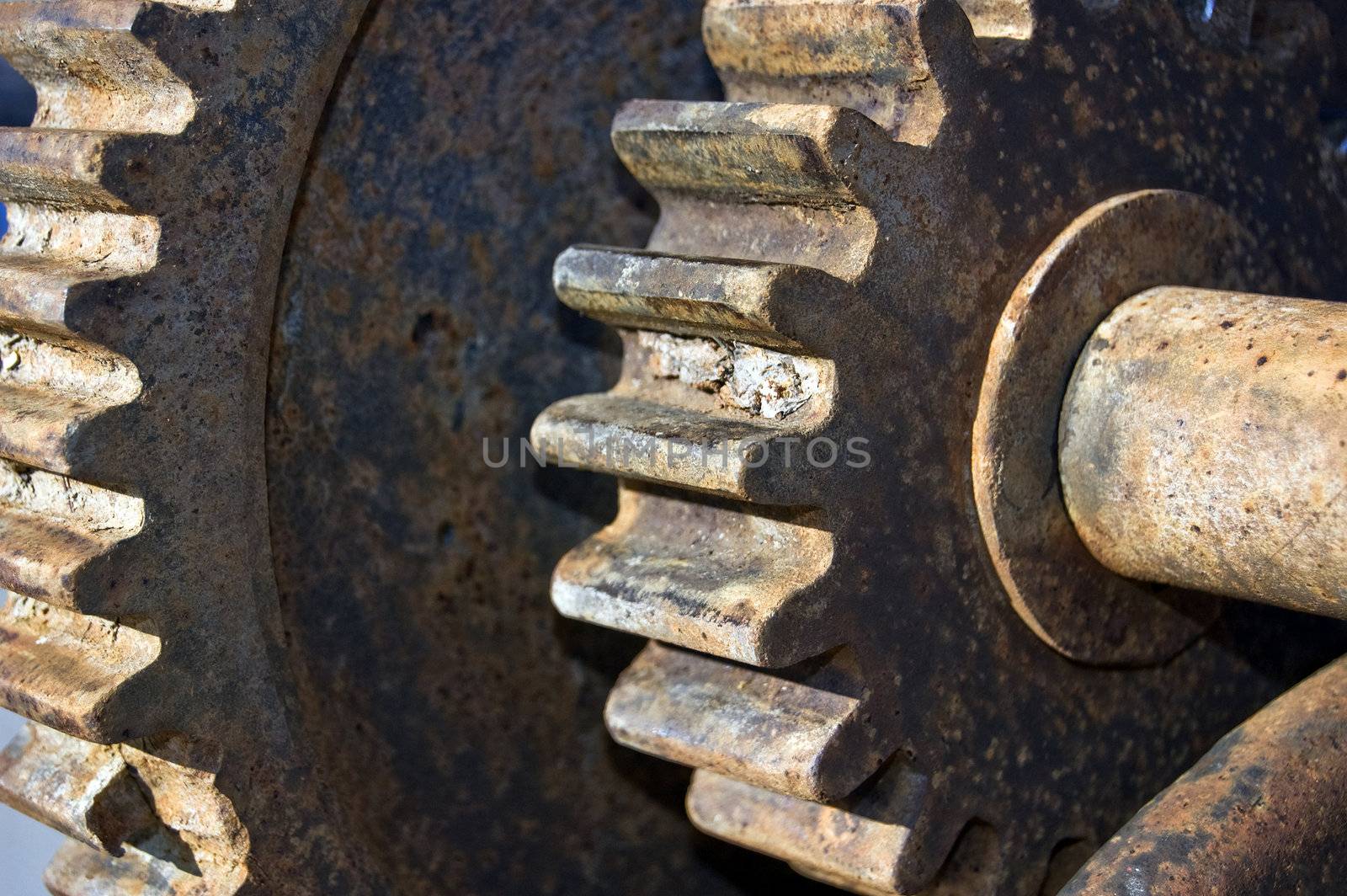 Rusty cogged wheels of an old mechanism