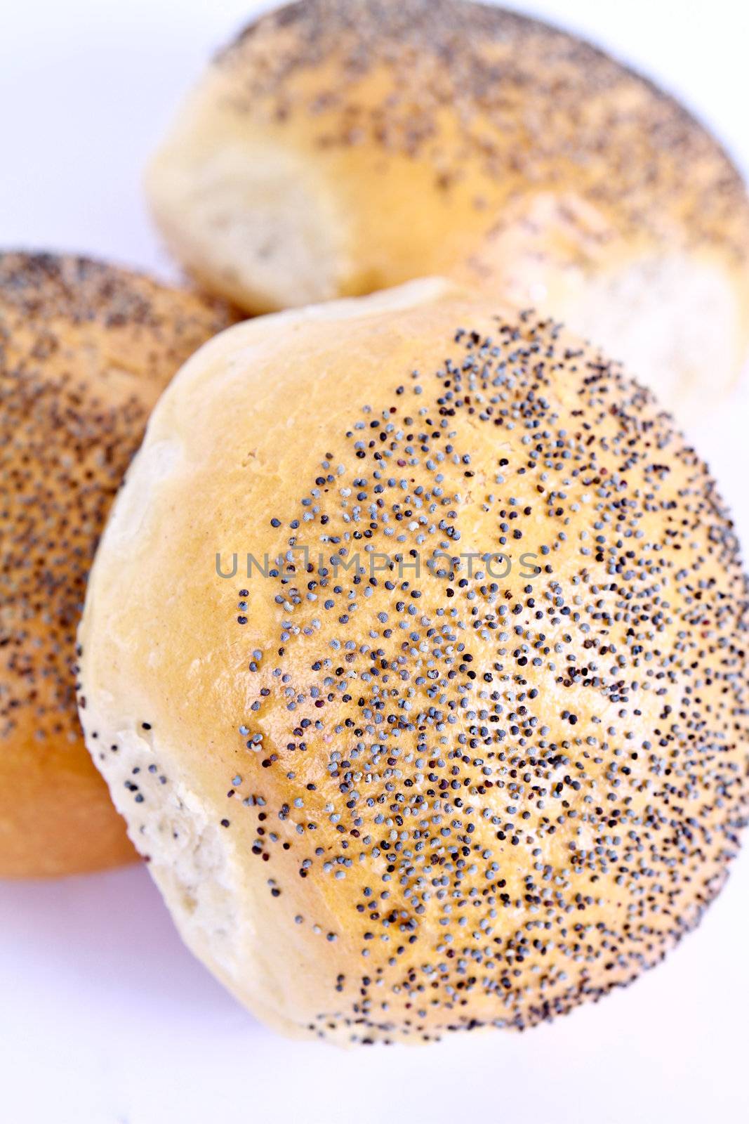 Fresh baked buns isolated on a white background.