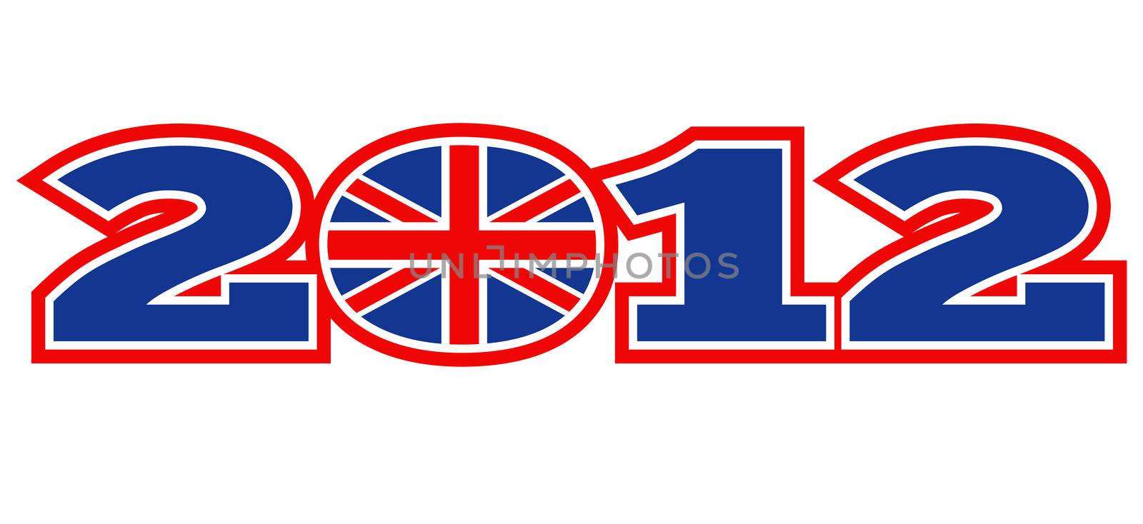 illustration of a an icon with Great Britain  British Union Jack flag and words London 2012 on isolated white background