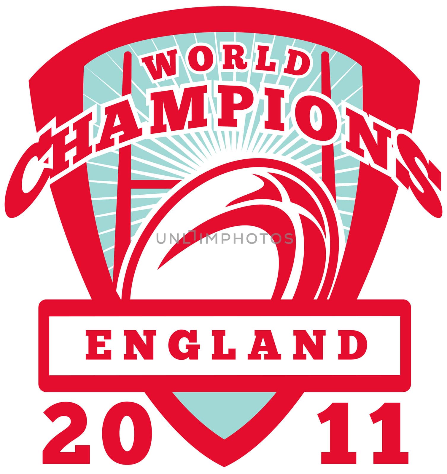 illustration of a rugby ball and goal post inside shield with words England world champions 2011 on isolated white background