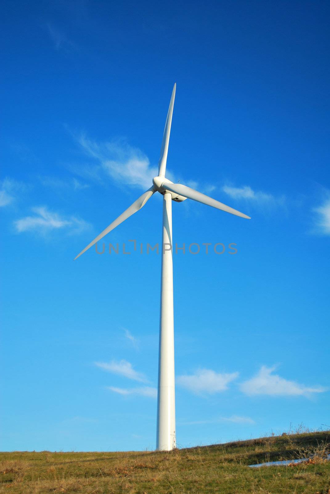 Windmill in Romania gathers energy from the summer breeze. 