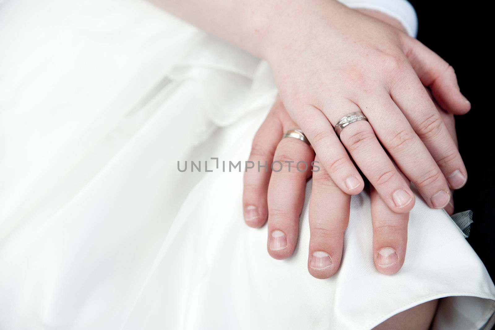 Two Hands with Wedding Rings and Copy Space