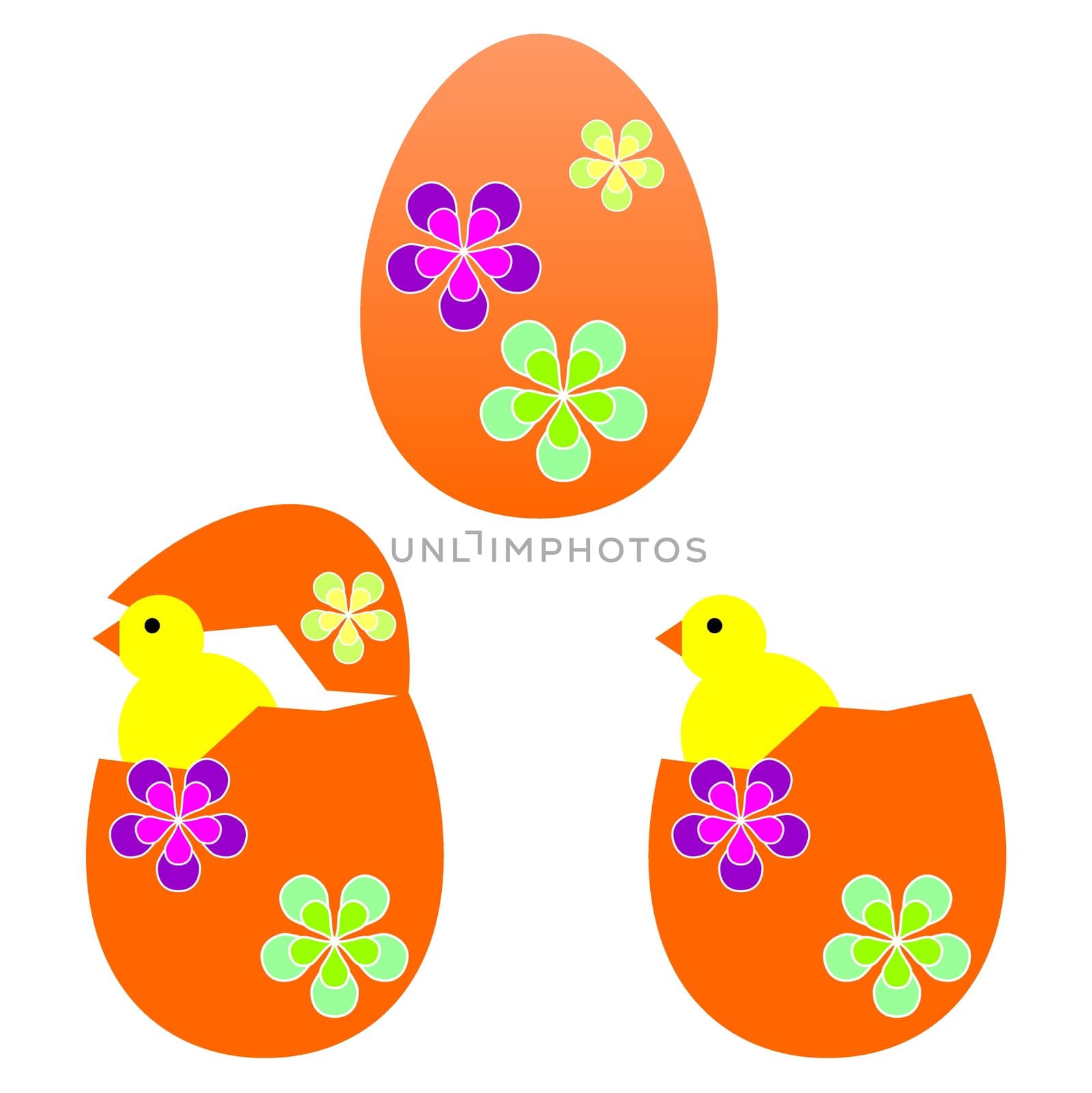 Easter egg with chicken isolated over white background
