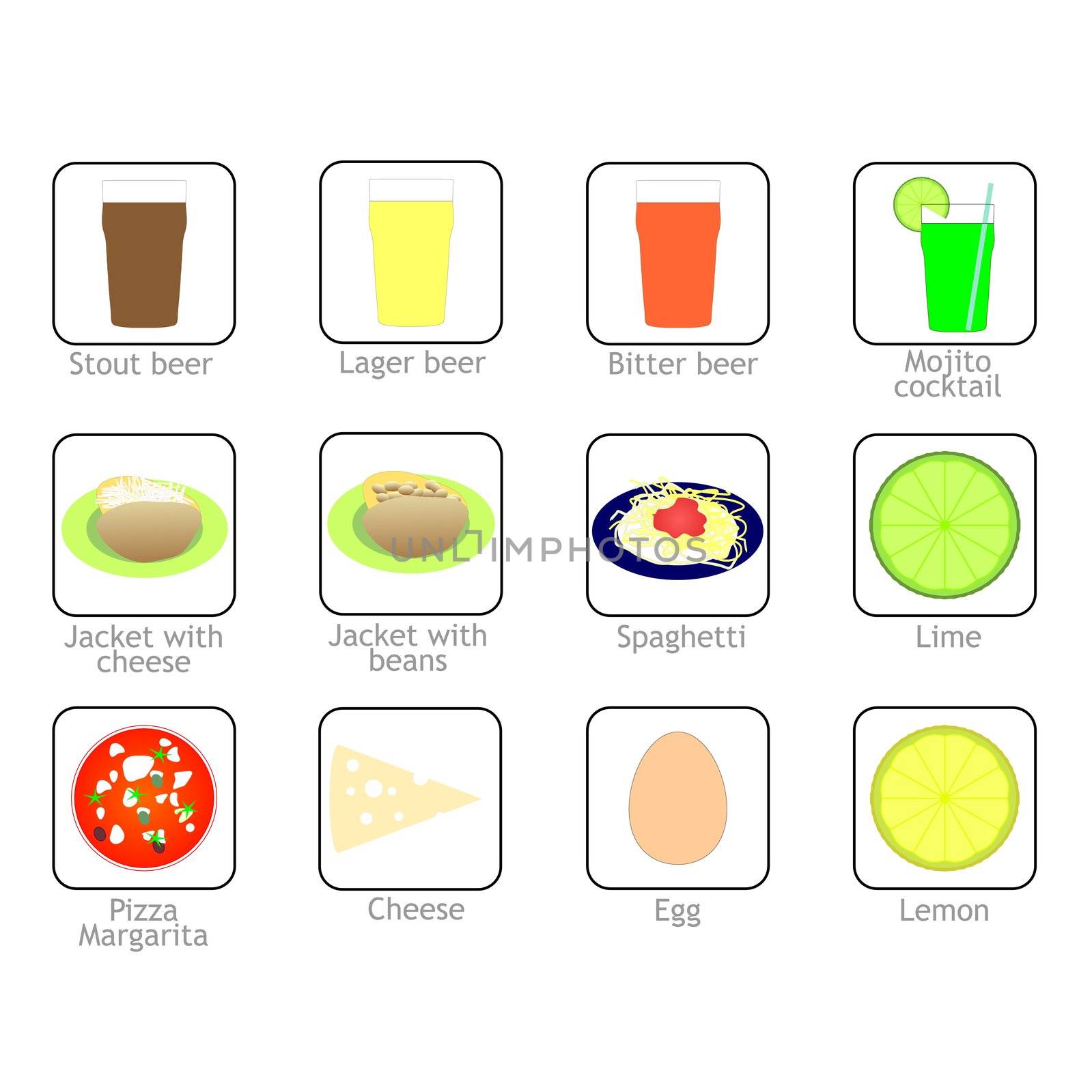 Collection of many food and drink icons
