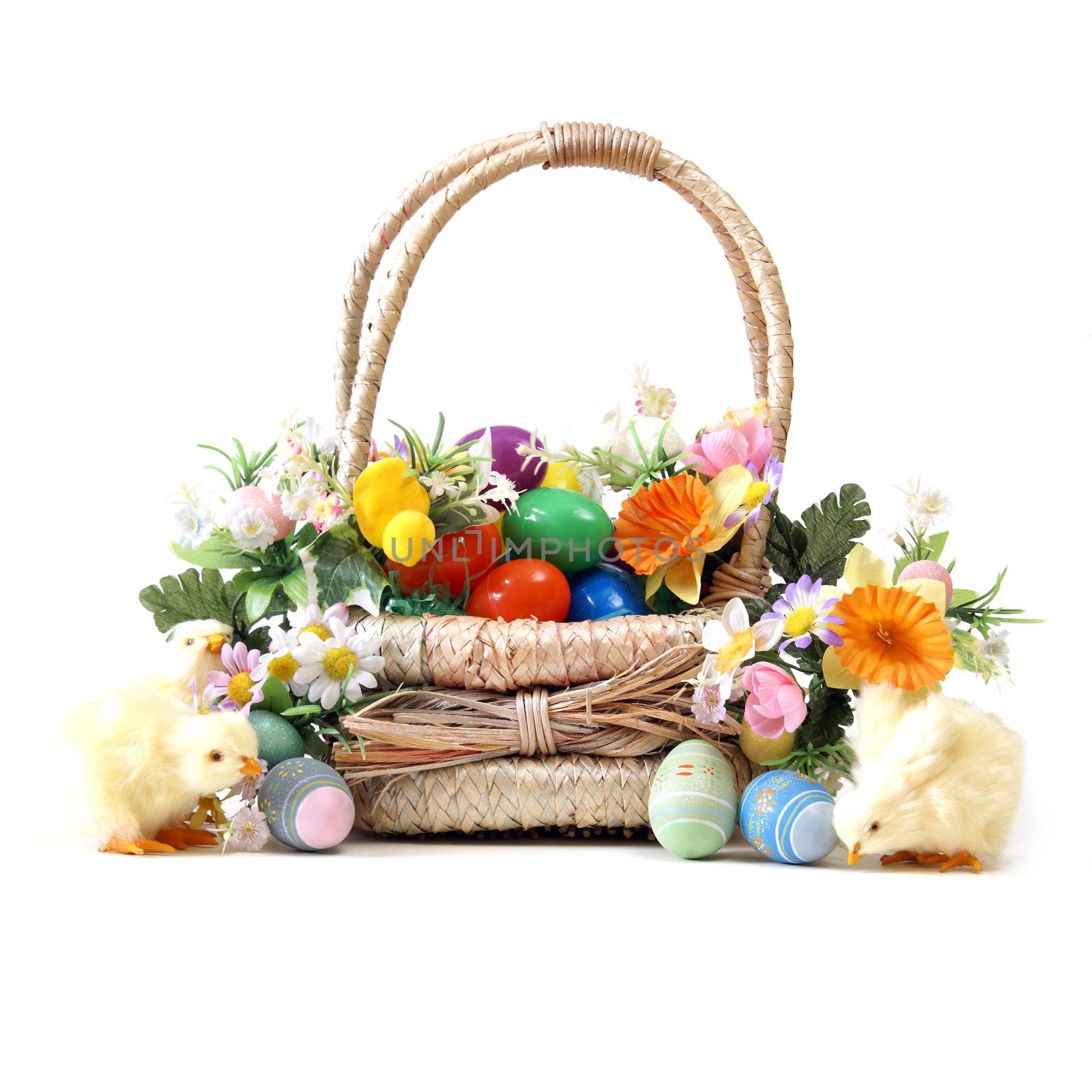 An easter basket full of eggs for the seasonal holiday.