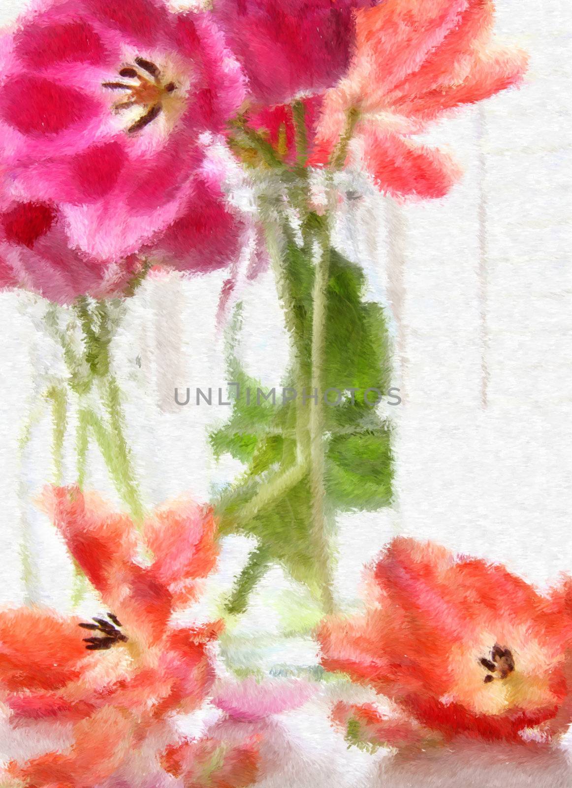 Digitally rendered painting of spring tulips  by Sandralise