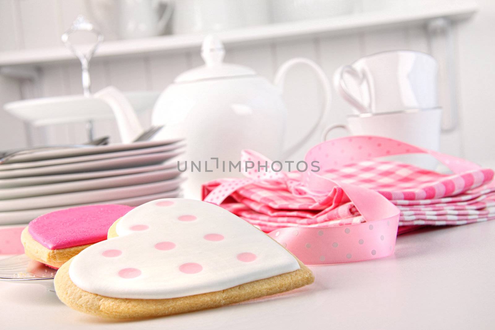 Pink heart-shape cookies for Valentine's Day by Sandralise