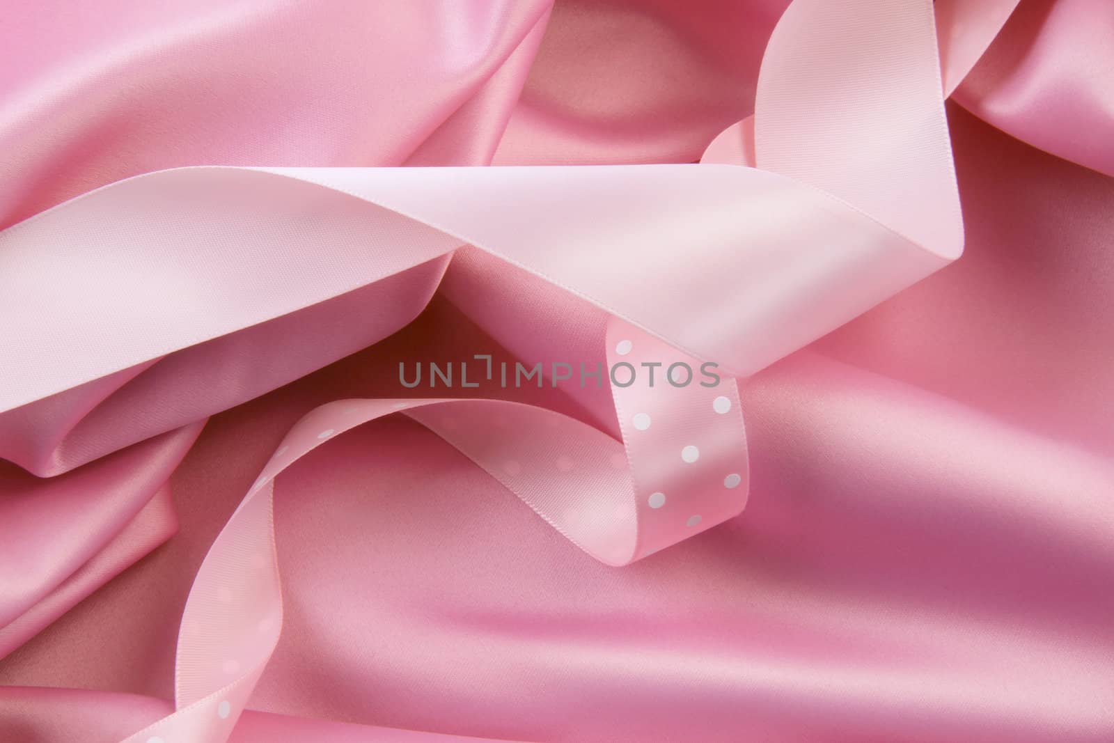 Pink satin silk  background with ribbons by Sandralise