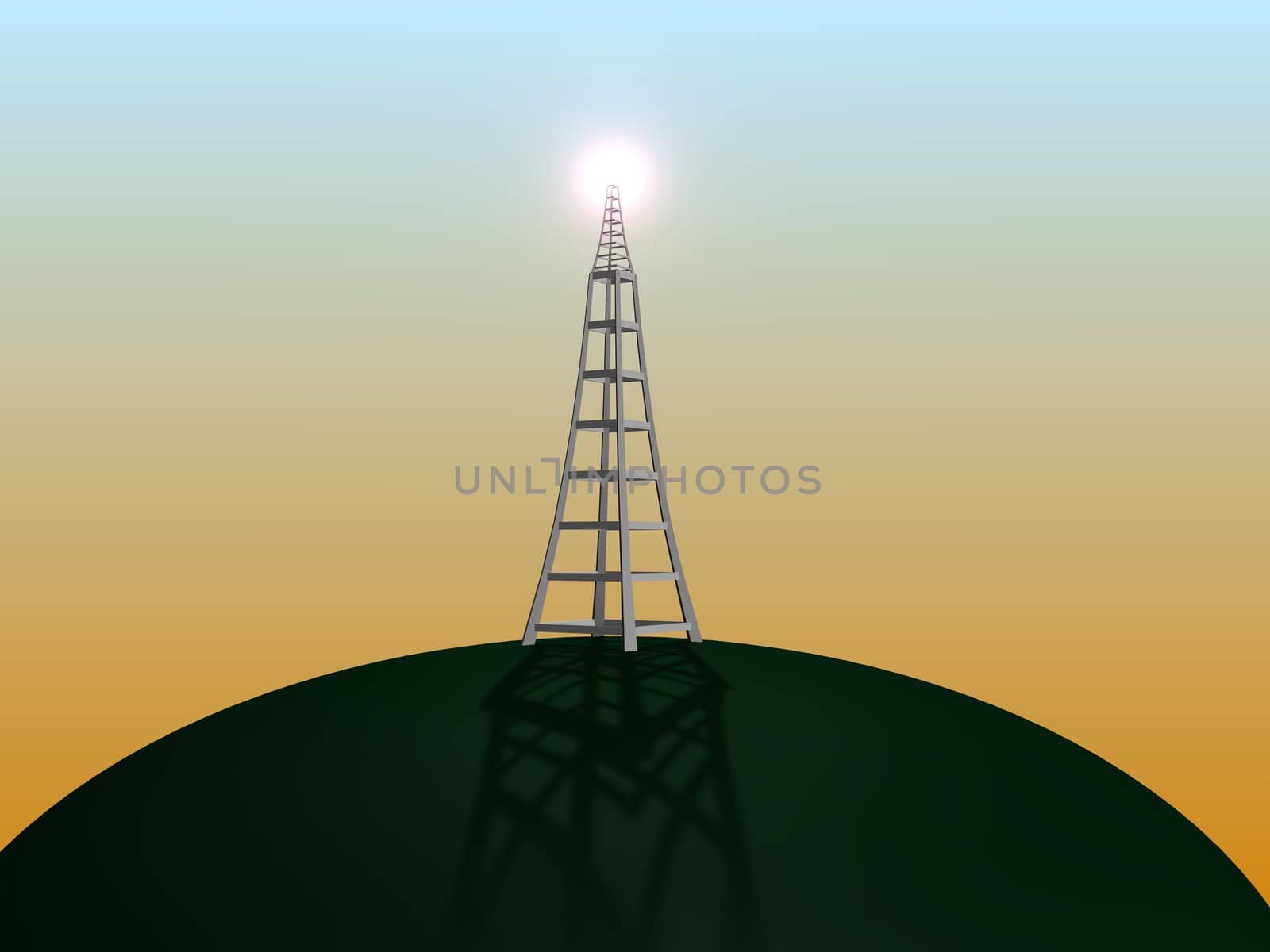 Illustration of a communication transmitter on top of a hill