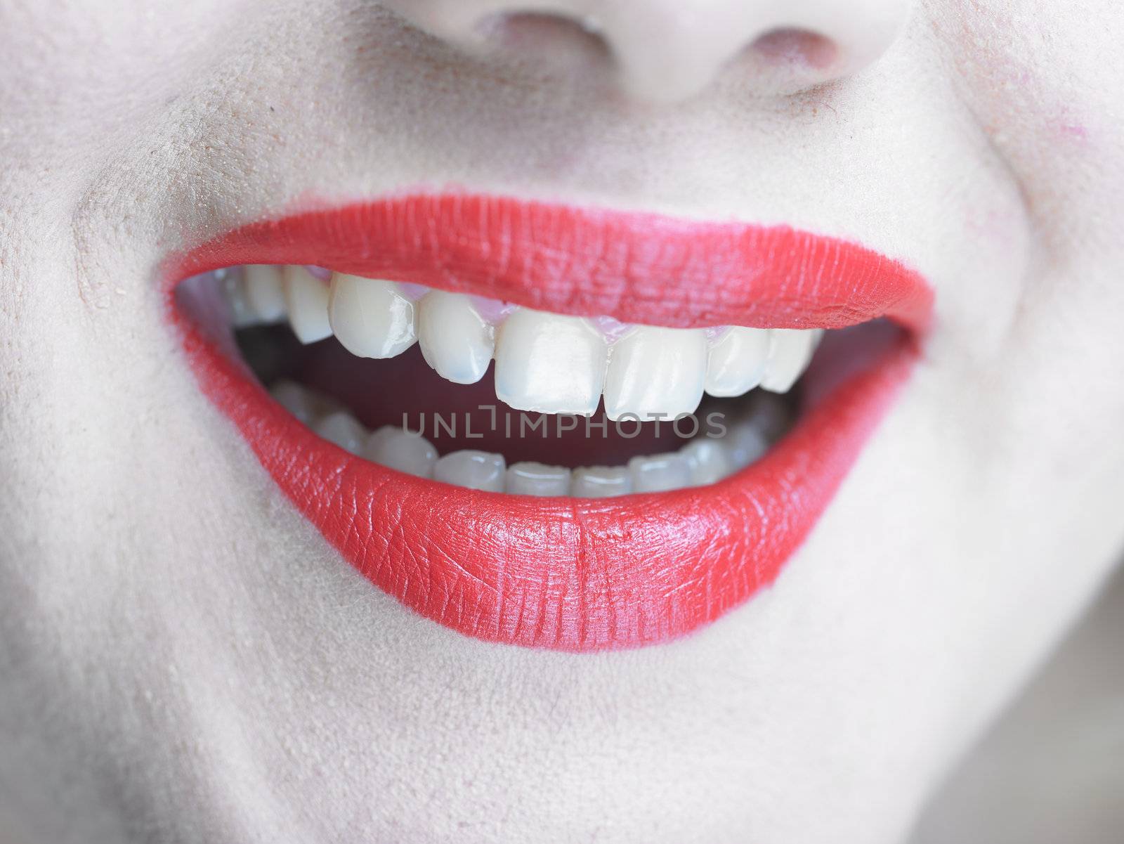 Beautiful Womans Sexy Red Lips with smiling expression and skin, smile