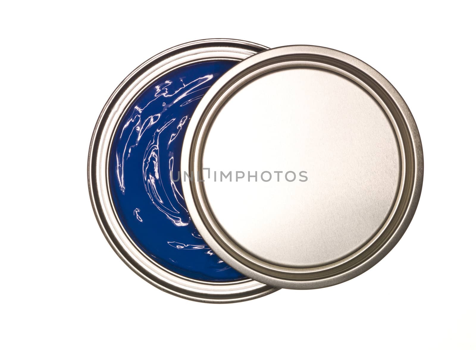  Blue Paint can from above isolated on white background