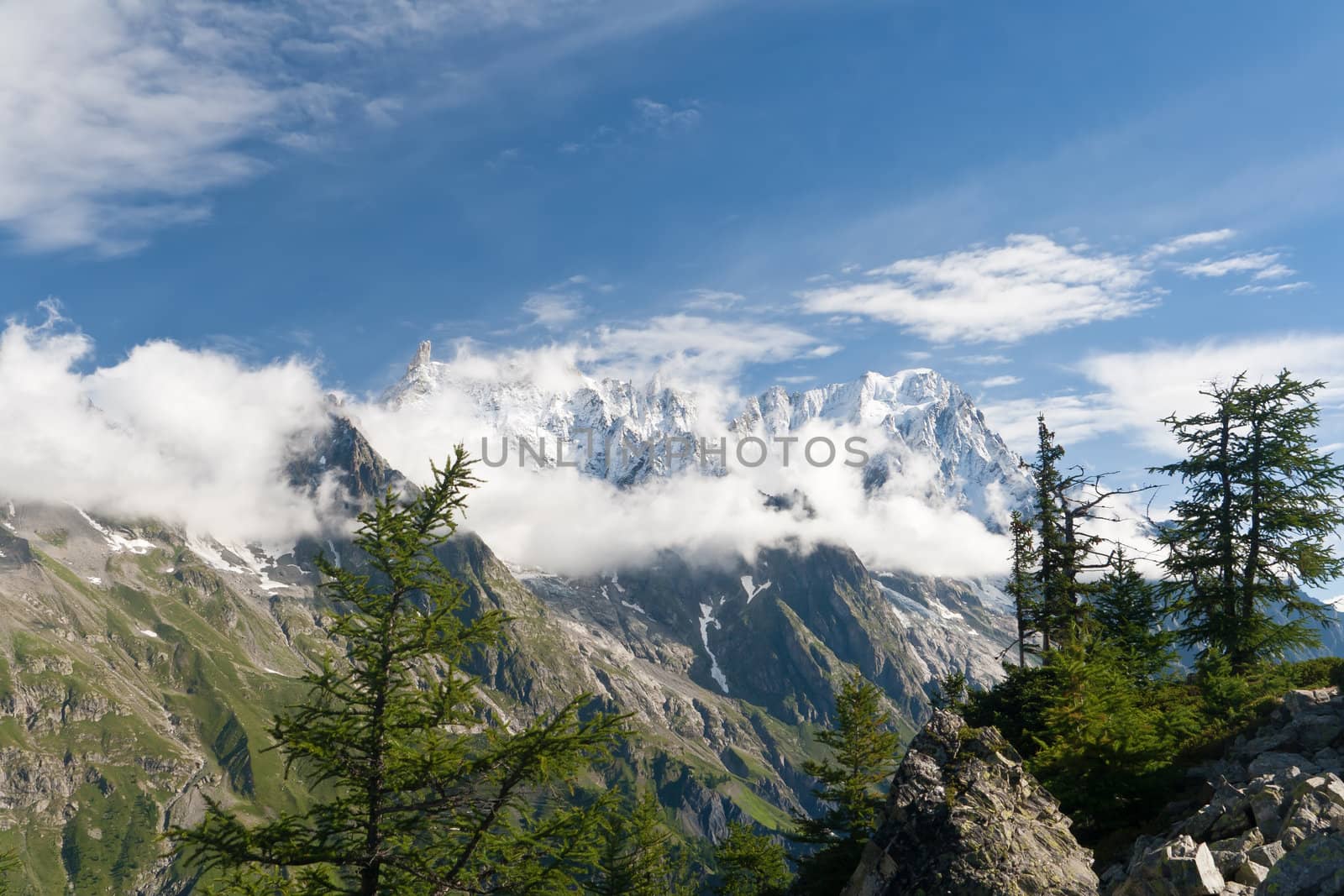 panoramic view of Grandes Jorasses massif from Mont Chetif, Courmayeur, Italy