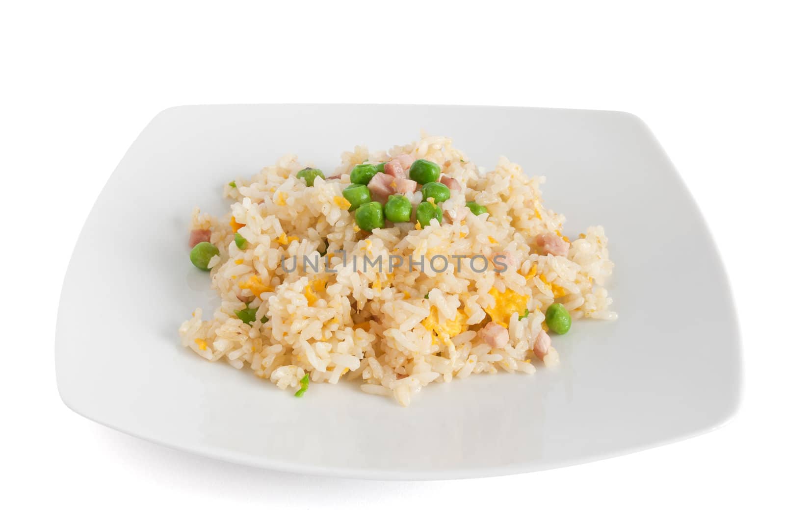 dish with Cantonese rice isolated on white background with clipping path