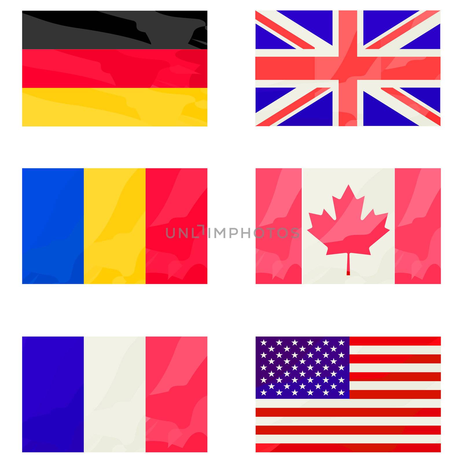 stylized flags collection over white background