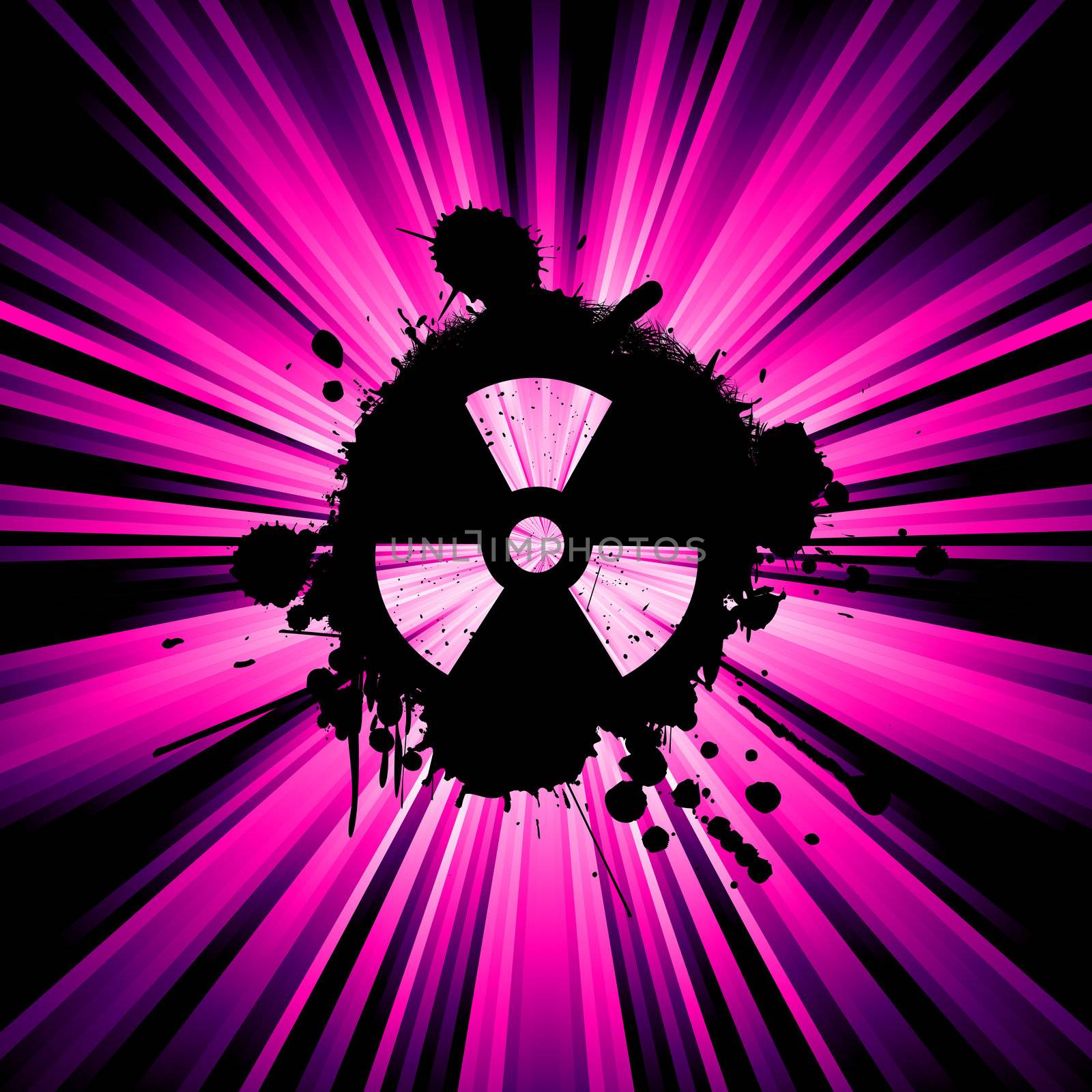 background with exploding rays nuclear hazard symbol