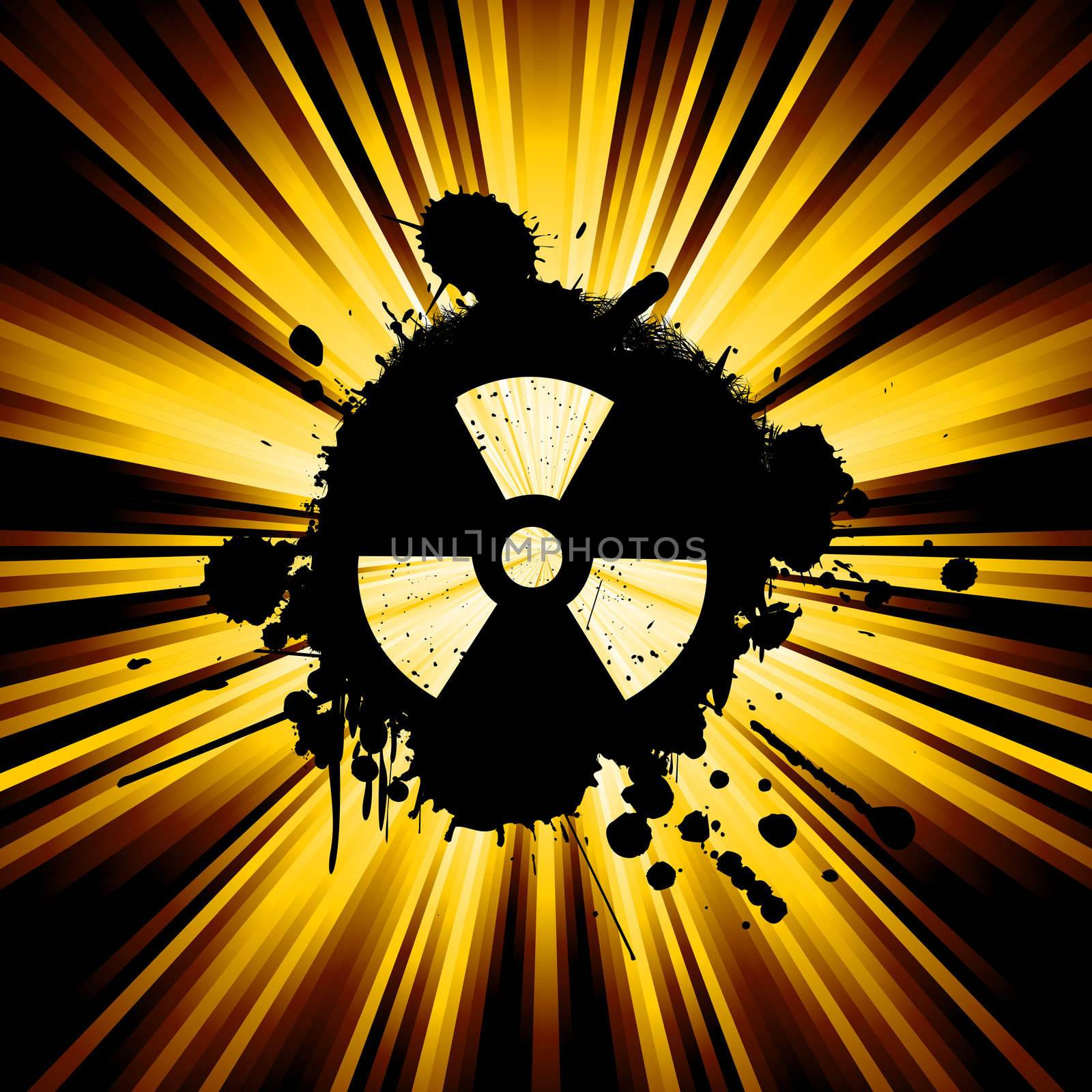 abstract background with exploding rays nuclear hazard symbol