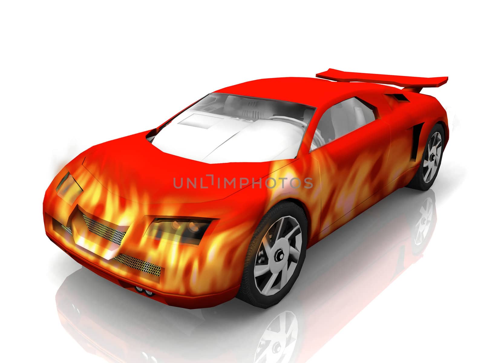test car with red flames
