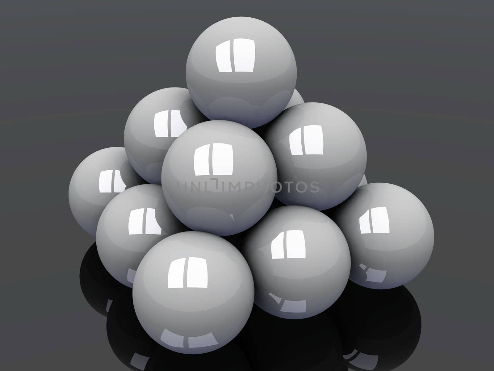 a pyramid of white balls