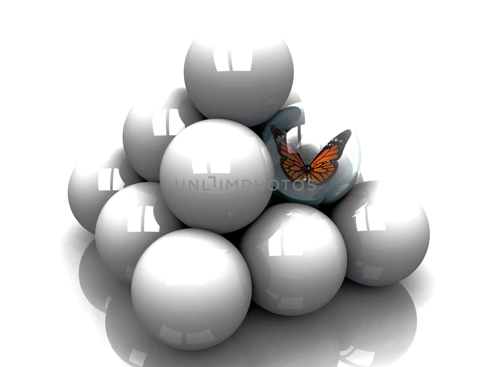 pyramid of balls and butterfly by njaj