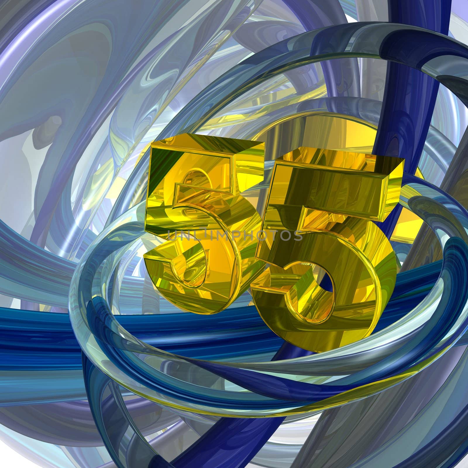 golden number fifty five in techno space - 3d illustration