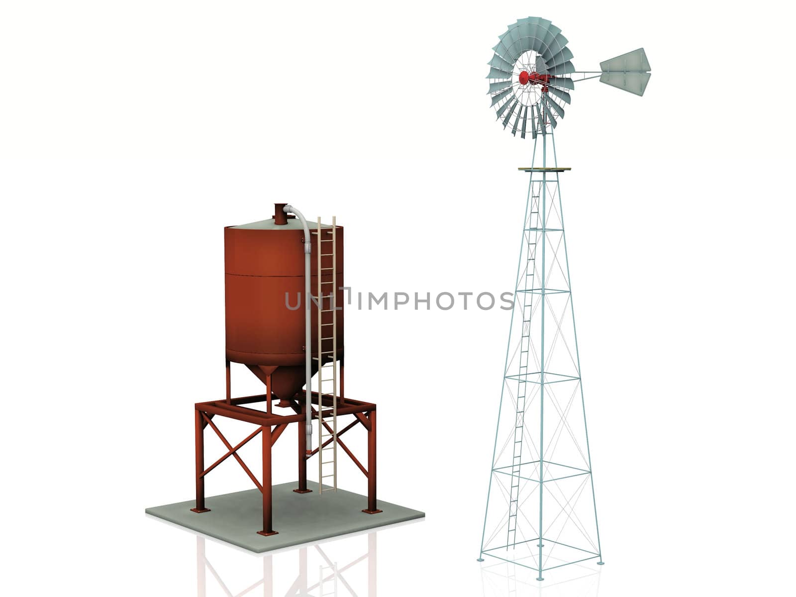 windmill  and water tank on a white background