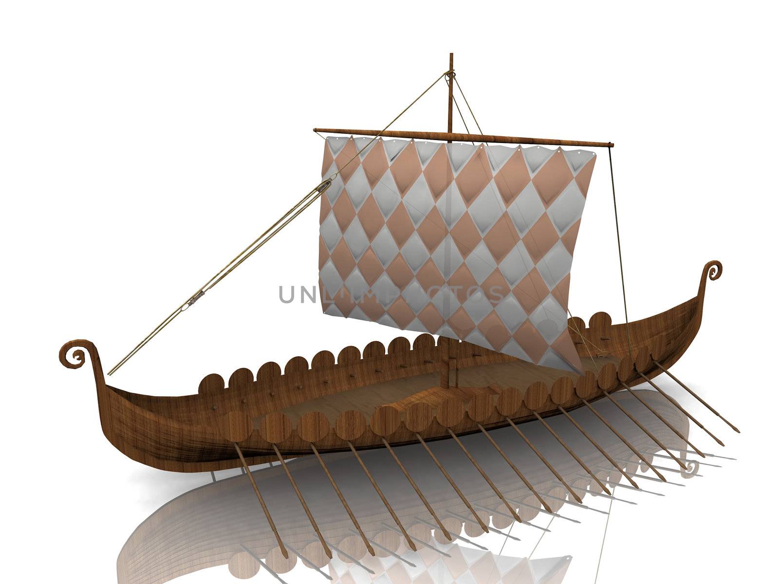 The  Viking warship on white background