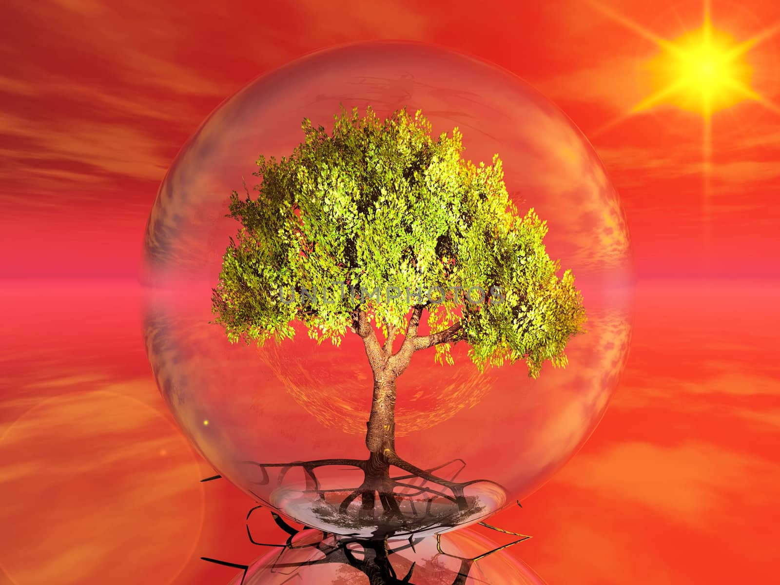 a green tree in a bubble
