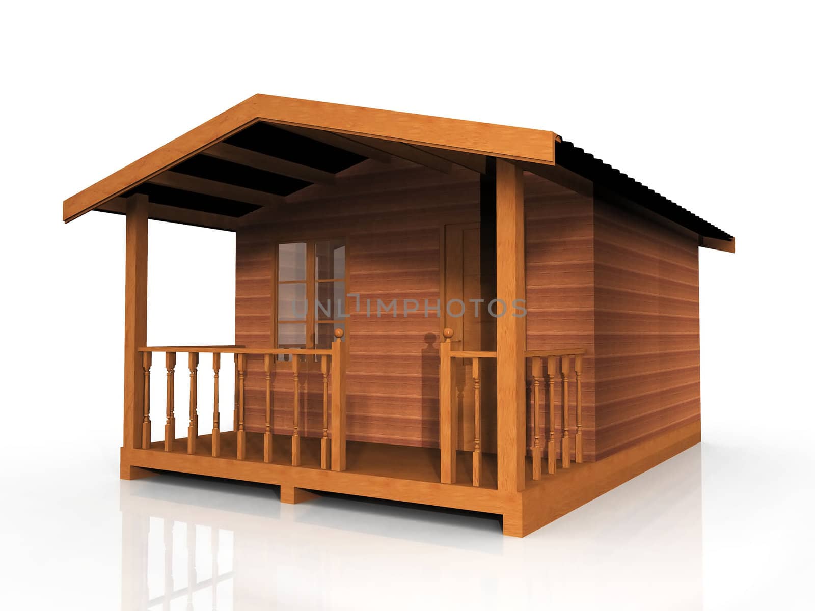 wooden hut on a white background