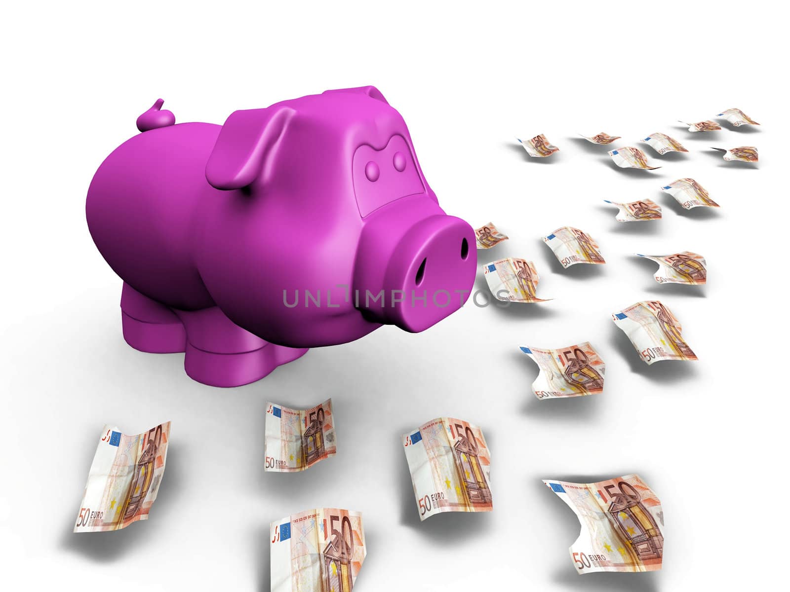 piggy bank and euro banknotes