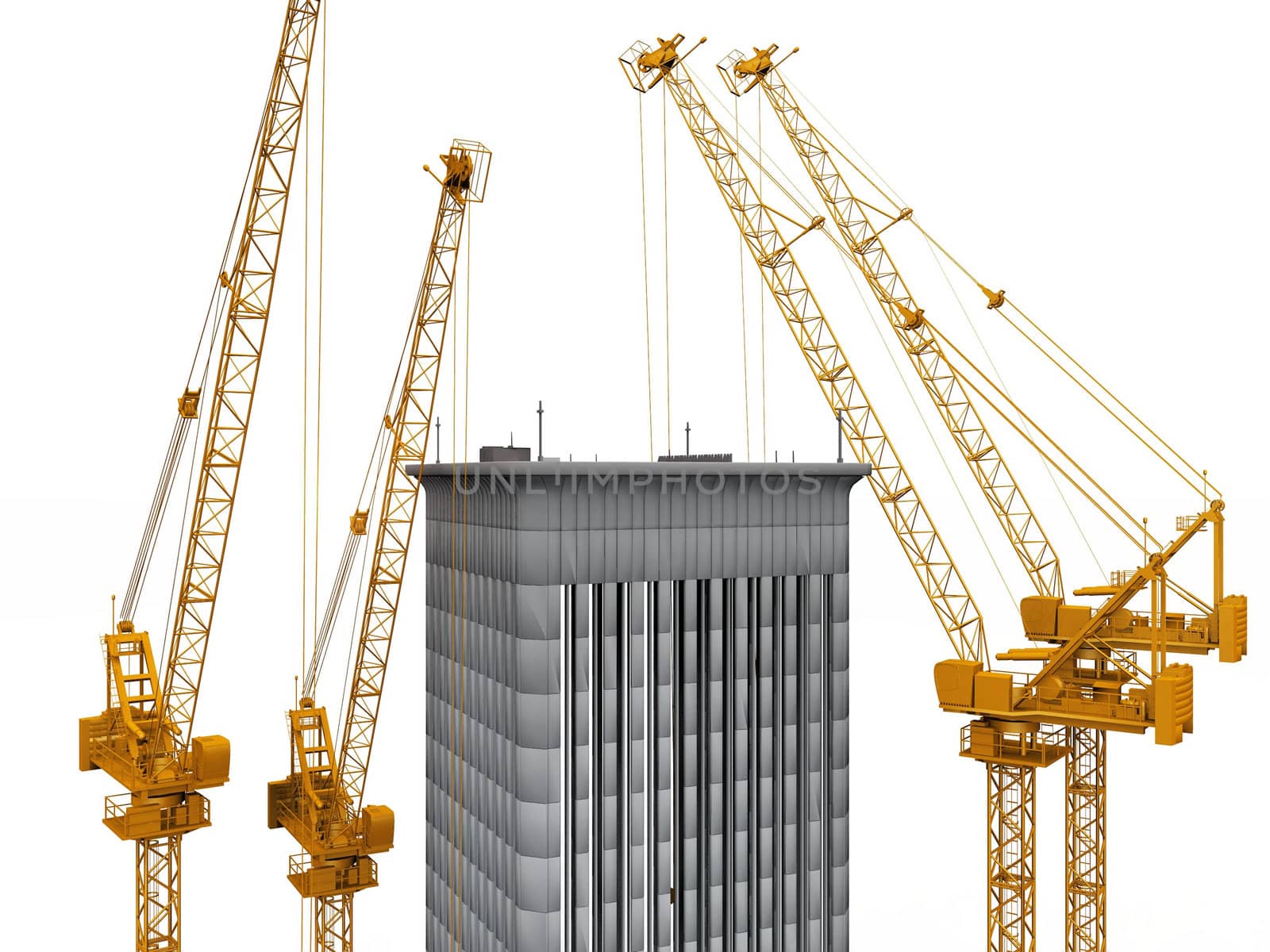 cranes and the building on a white background by njaj