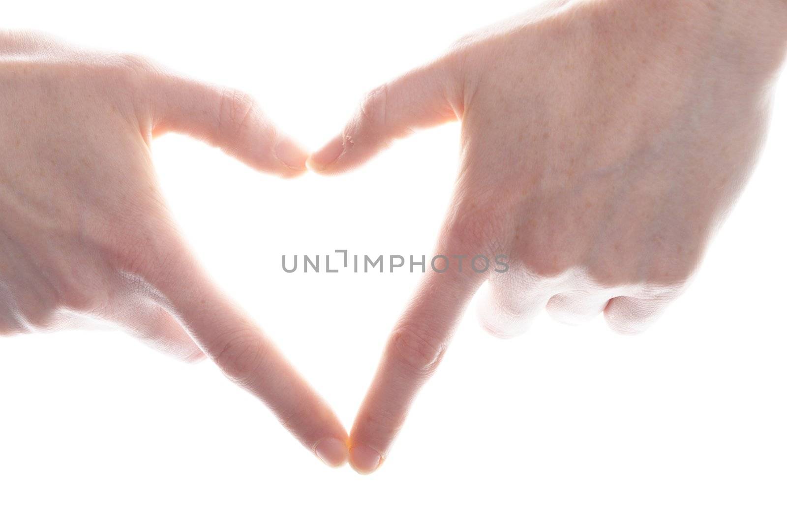 hand and heart isolated on white background showing love concept