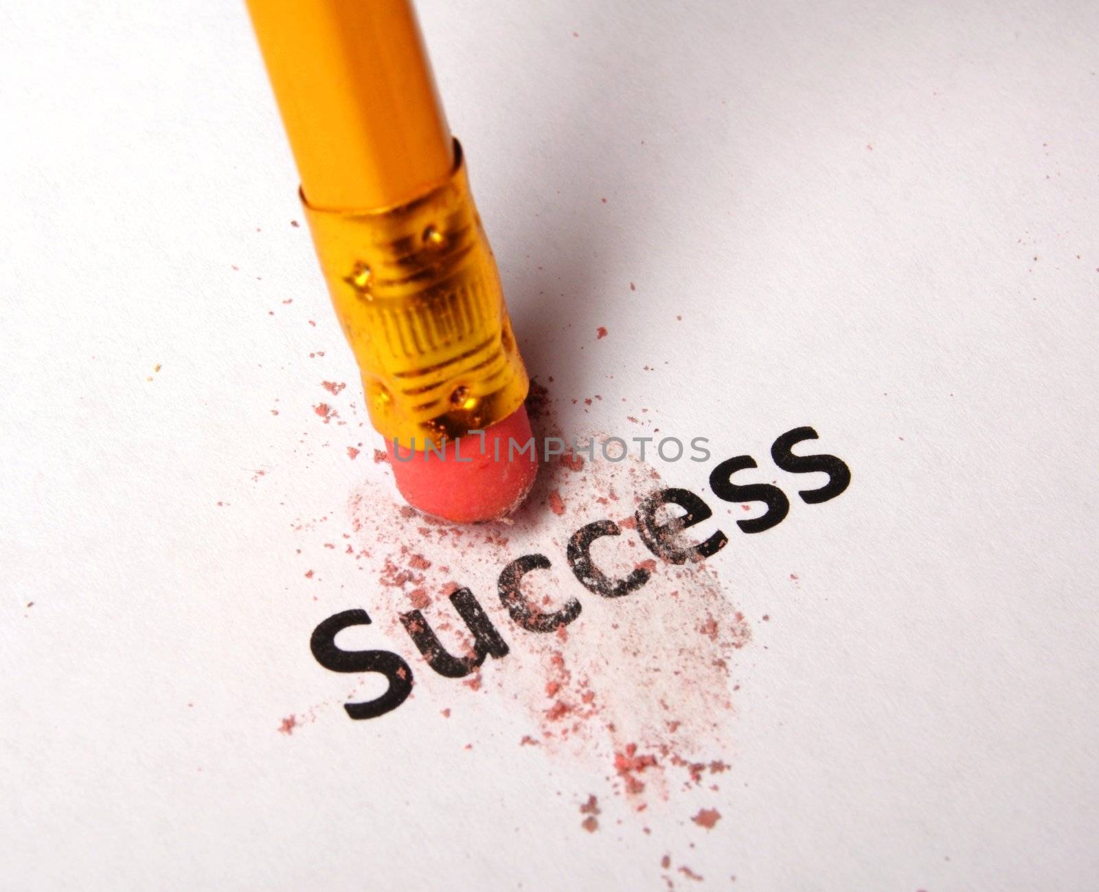 success or failure concept with word and eraser on white