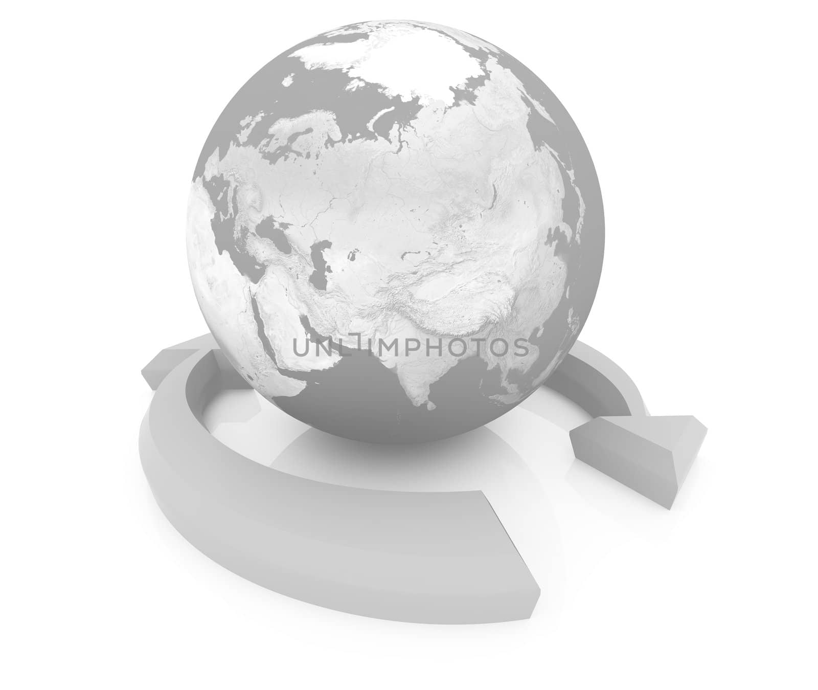 Two arrows surrounding Earth globe - 3d render