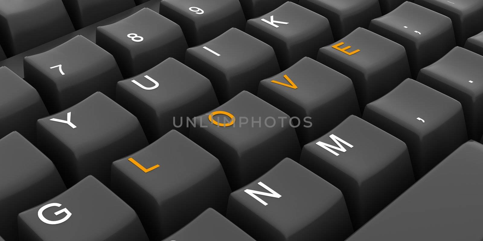 the word &quot;love&quot; on the black keyboard