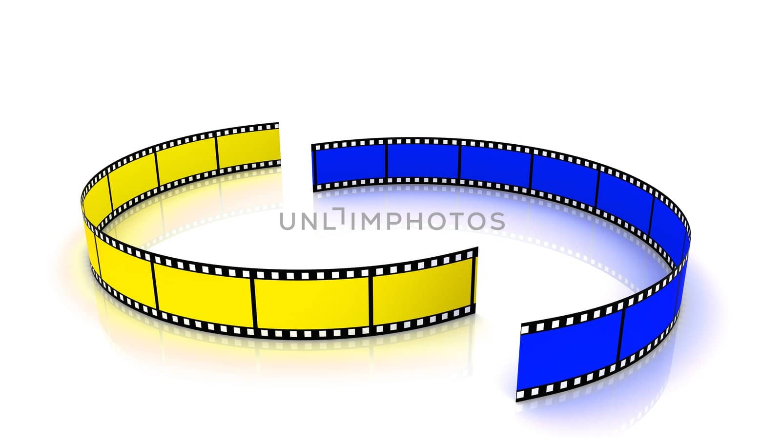 Yellow and blue arc films on white reflective backbgound
