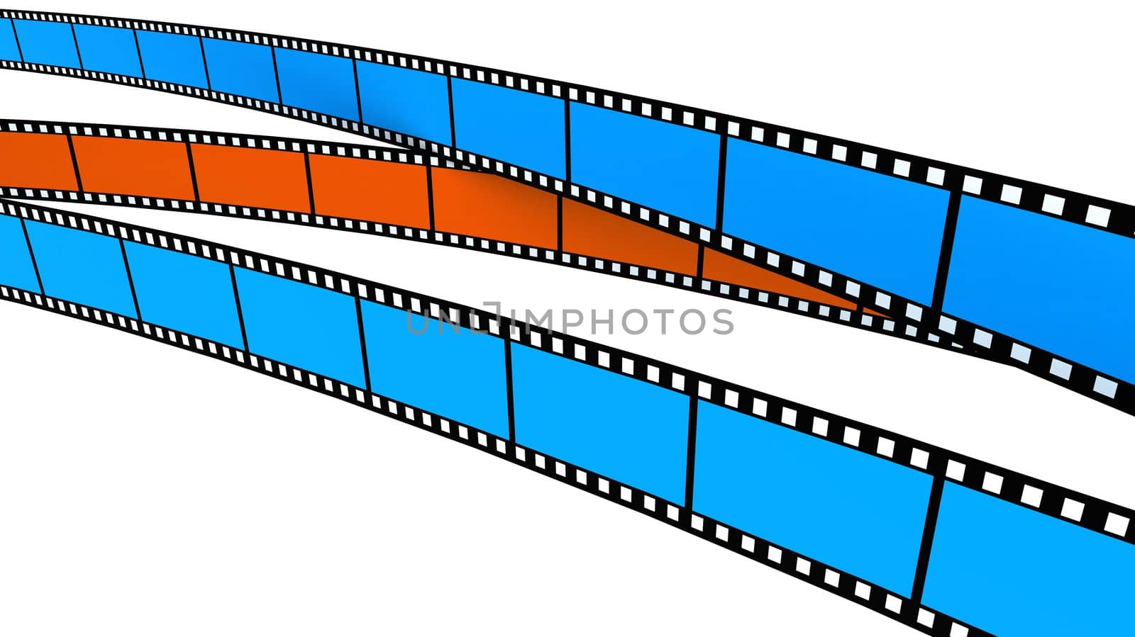 Colored film on white background. Blue and orange