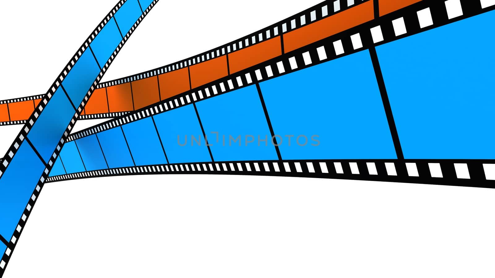 Colored film on white background. Blue and orange