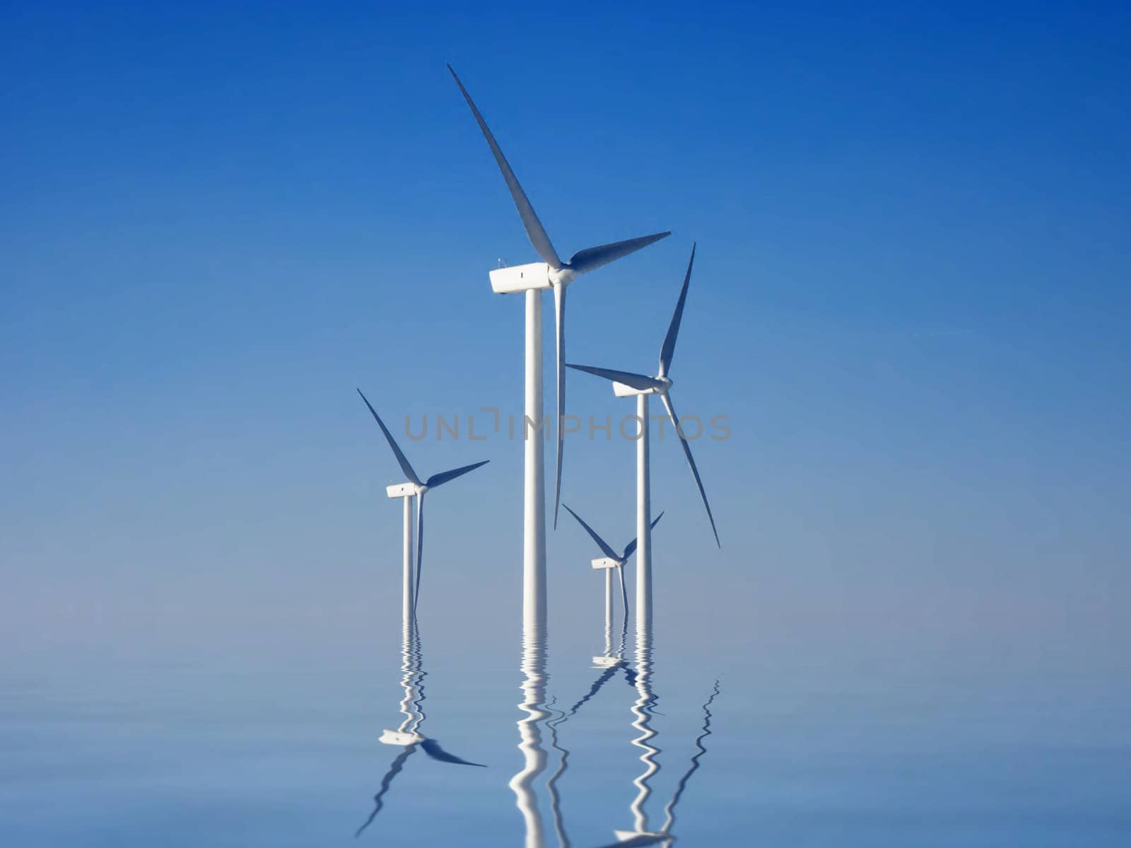 wind turbines and reflection in the water
