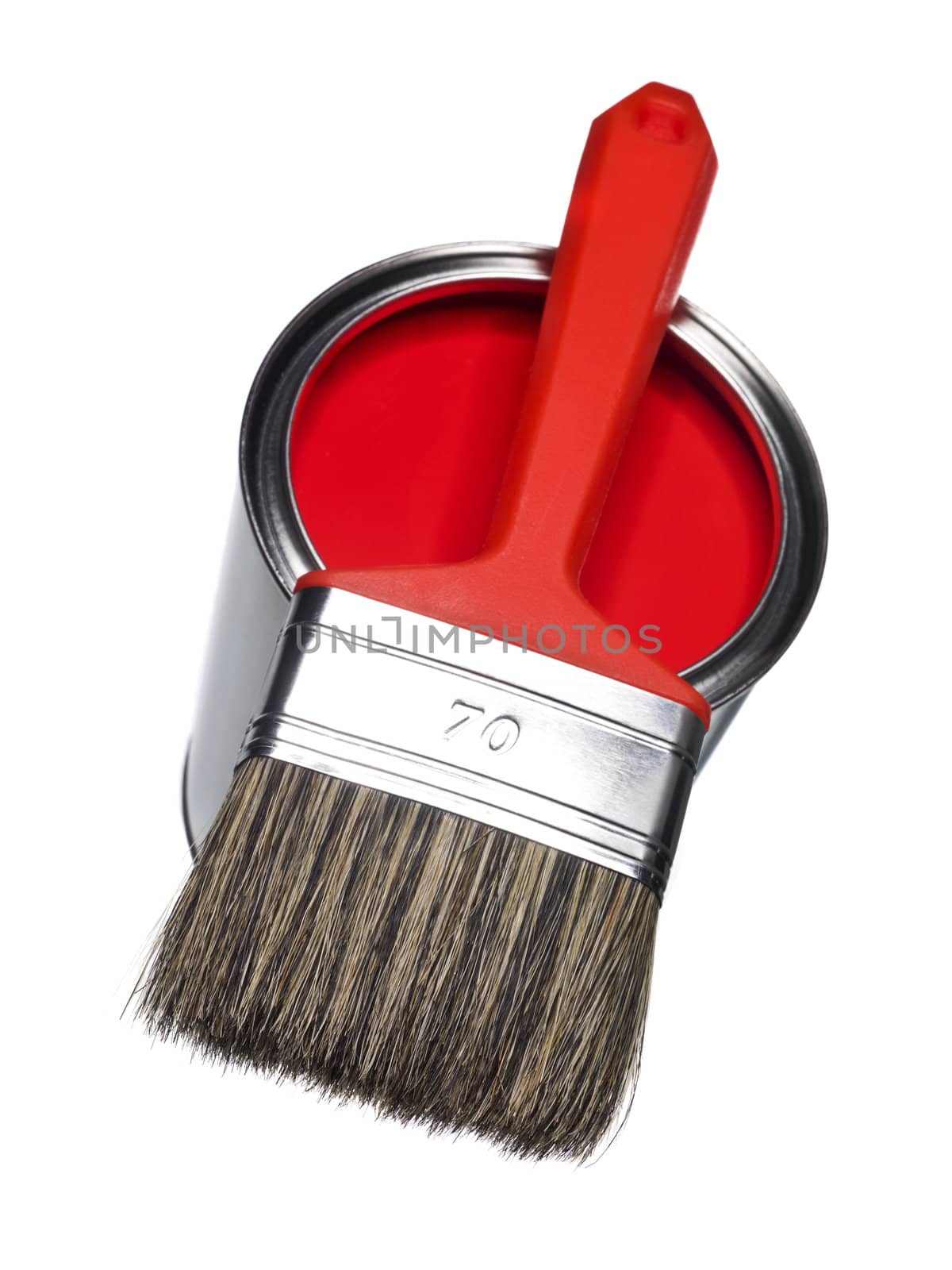 Red Paint can and brush isolated on white background