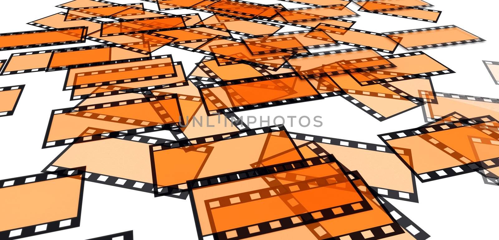 Many 3d film slides on white background