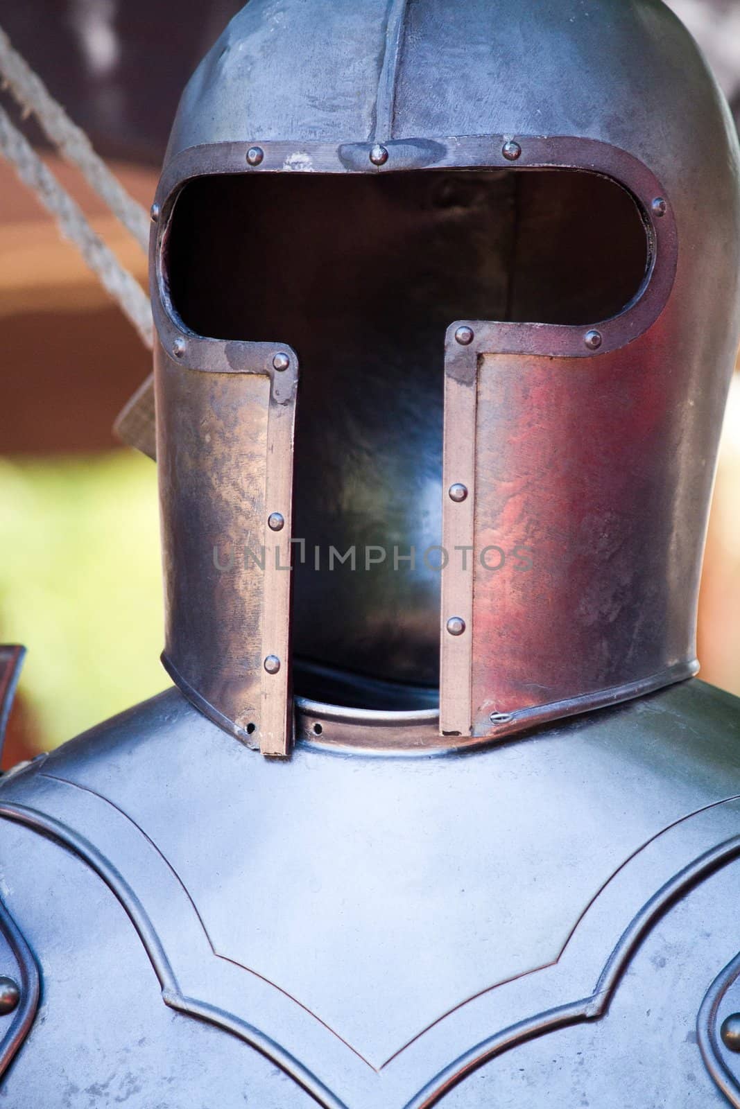 Close view detail of Medieval armor suit.