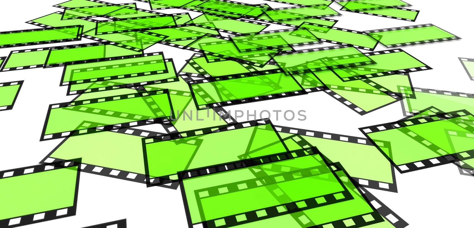 Many 3d film slides on white background