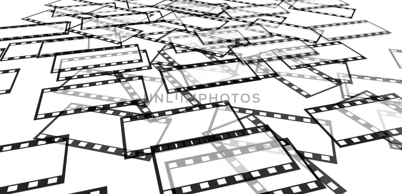 Many 3d film slides on white background