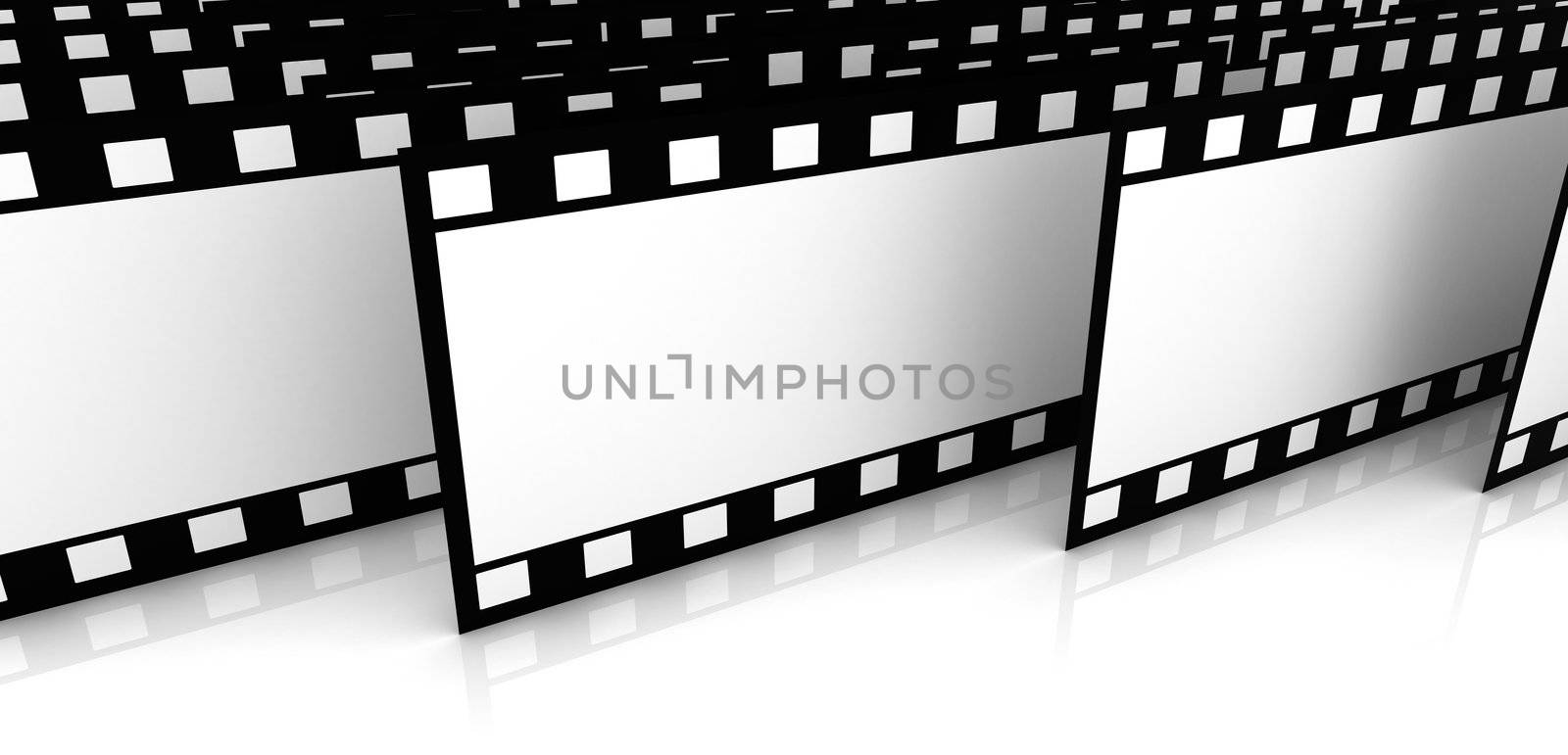 Many 3d film slides on white background