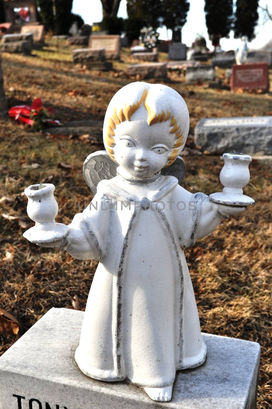 Gravesite - Angel - blonde with candle holders by RefocusPhoto