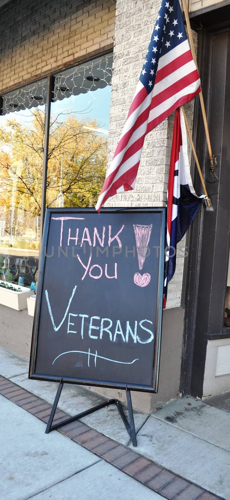 Thank You Veterans Sign and flag
