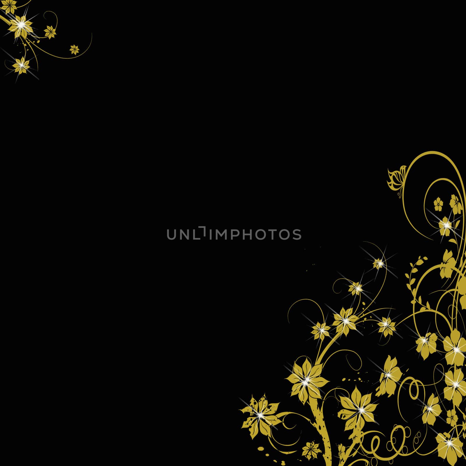 Abstract golden floral background on black