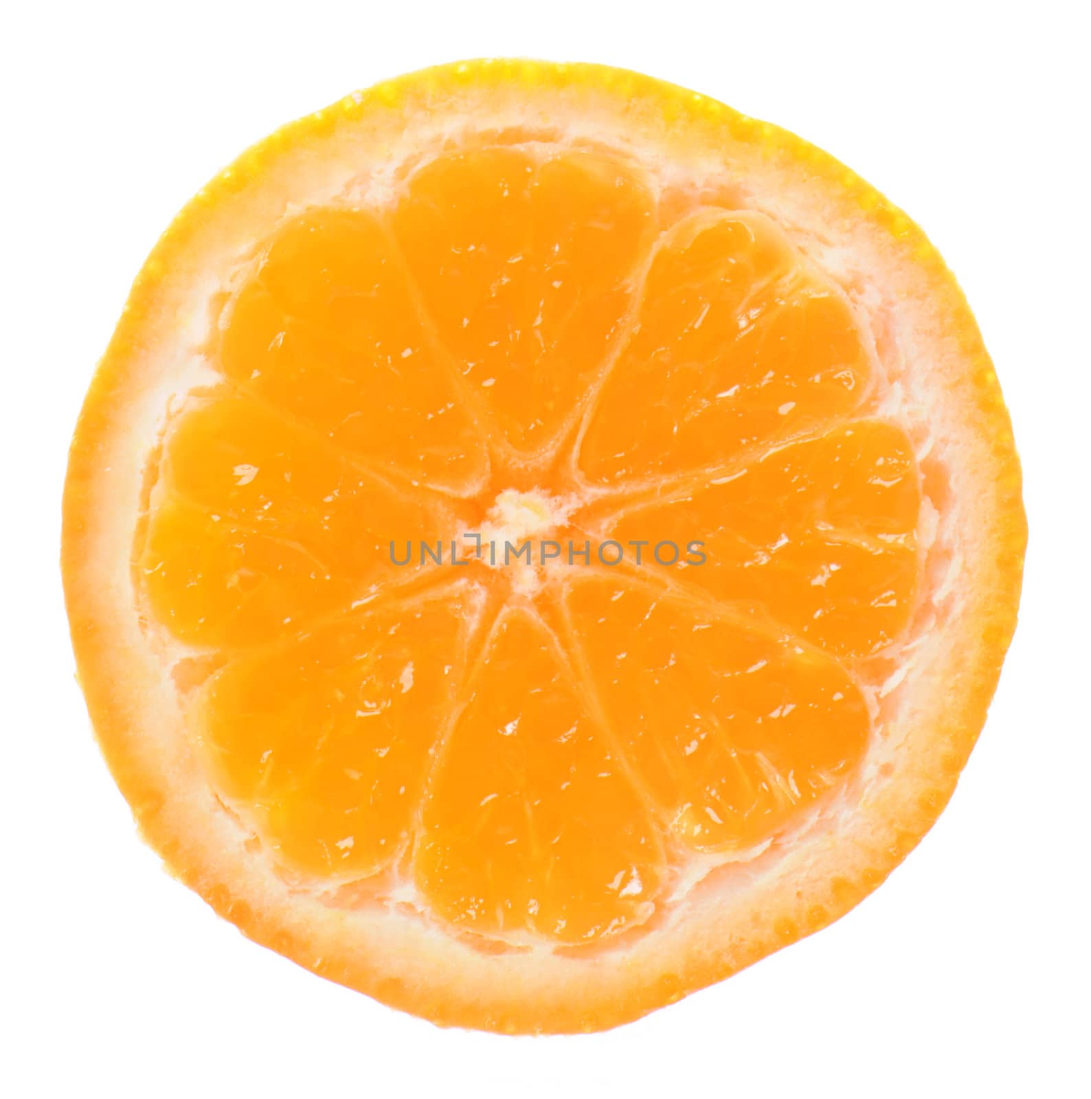 Halved juicy tangerine isolated on white background